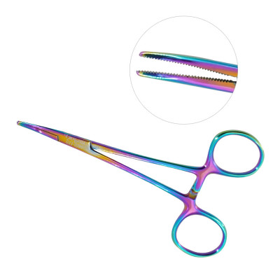 Halsted Mosquito Forceps 4 3/4 inch Curved - Rainbow Coated