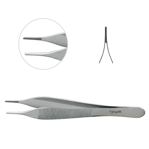 long dressing forceps Adson dressing forceps, 4 3/4'',straight, extra long serrated jaws, flat handle