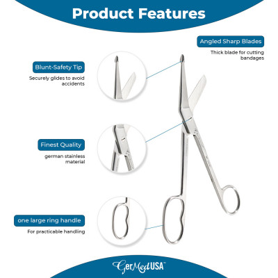 thumbnail image 2 of 7.25" Stainless Steel Lister Bandage Scissors – Bent Handle, Veterinary & First Aid 2 of 4