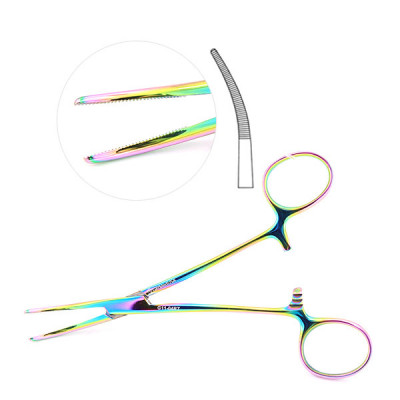 Kelly Hemostatic Forceps 5 1/2 inch Curved - Rainbow Coated