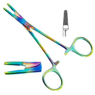 Olsen-Hegar Combined Needle Holder and Scissors  5 1/2 inch Rainbow Coated