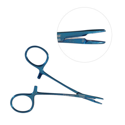 Olsen Hegar Needle Holder Scissors Combination 4 3/4 inch Serrated Tungsten Carbide - Blue Coated