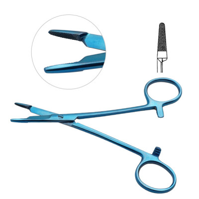 Olsen Hegar Needle Holder Scissors Combination 6 1/2 inch Serrated Tungsten Carbide - Blue Coated