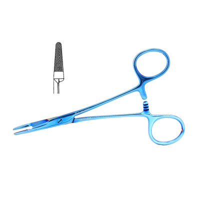 Olsen Hegar Combined Needle Holder and Scissors 5 1/2 inch Serrated Tungsten Carbide - Blue Coated