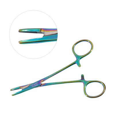 Olsen Hegar Combined Needle Holder and Scissors 5 1/2 inch Serrated Tungsten Carbide - Rainbow Coated