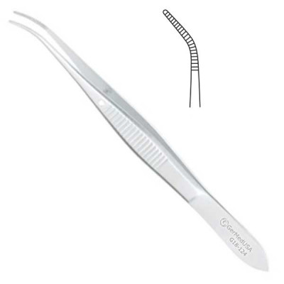 Eye Dressing Forceps Delicate Pattern Serrated 4 inch Half Curved Tips