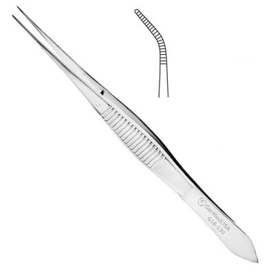 Eye Dressing Forceps 4 inch Serrated Half Curved Tips Heavy Pattern