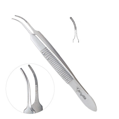 Von Graefe Iris Forceps 2 3/4 inch Curved Delicate Serrated Tips