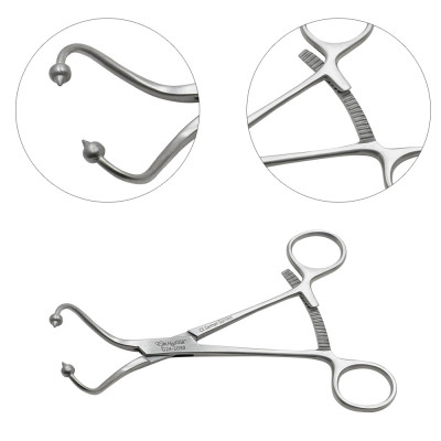 Bone Fragment Clamp 6 1/2 inch Curved 3.0mm Ball Tips with Long Ratchet