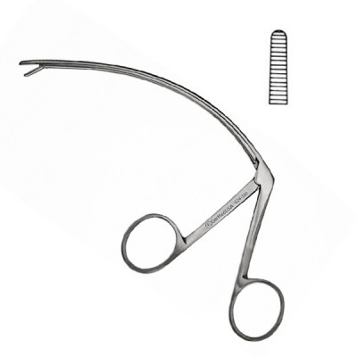 Carroll Tendon Pulling Forceps 5 inch Curved Shaft Serrated Jaws