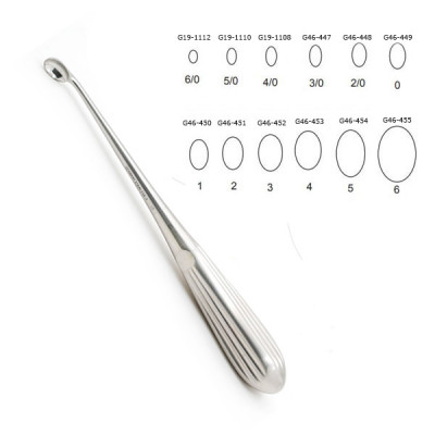 Brun Curette 8” Hollow Handle Angled Shaft Oval Cup #4 (6.1mm)