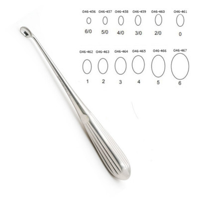 Brun Curette Hollow Handle Angled Shaft Oval Cup 9” #5/0 (2.2mm)