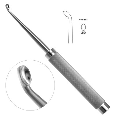 Cobb Curette Stainless Handle 11” Knurled Handle Oval Cup Angled #2/0 (3.2mm)