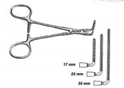 Cooley Pediatric Vascular Clamps, 5mm Calibrations on outer side of jaws, Size 4 3/4 inch, right angle