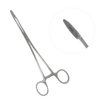 Cheron Uterine Dressing Forceps 10" Rings Angled Sideways Serrated Jaws 30X10mm